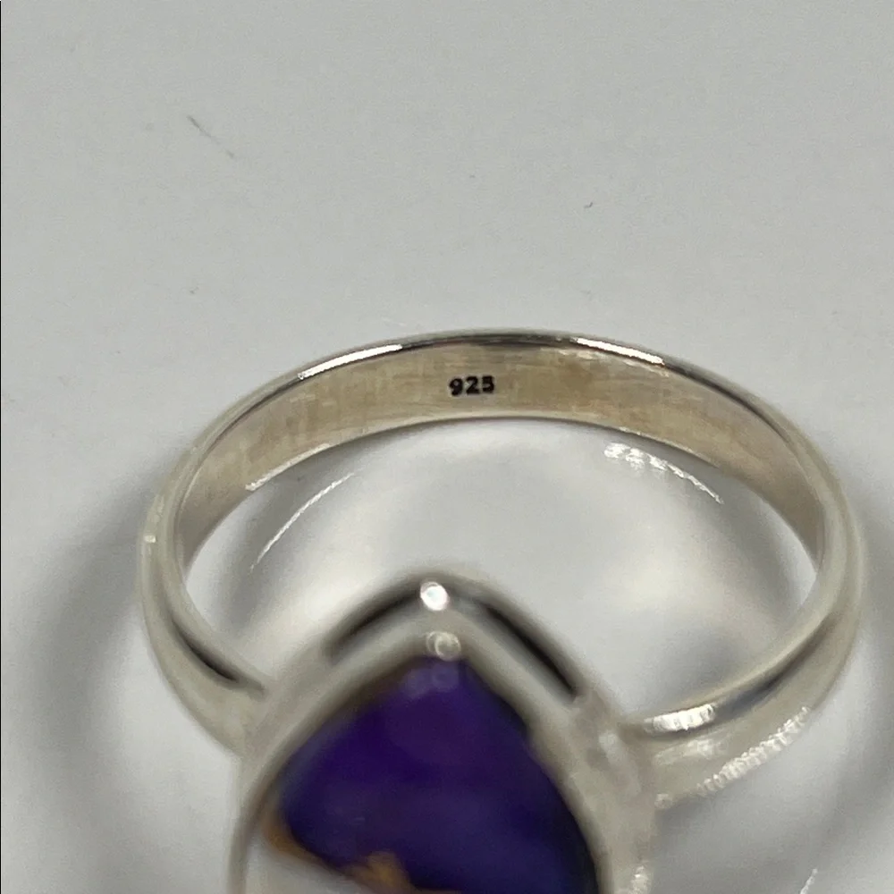 Purple Violet Dahlia Gemstone Solid 925 Sterling Silver Ring Size 9.25 - Picture 5 of 9